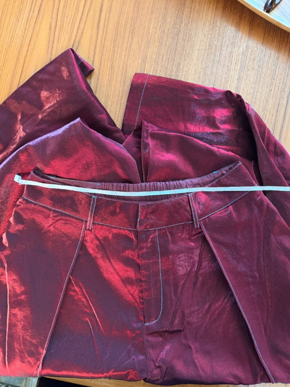 NWT AKIRA Metallic Burgundy/Turquoise Extra Wide Leg Palazzo Pants - XL - Picture 8 of 13